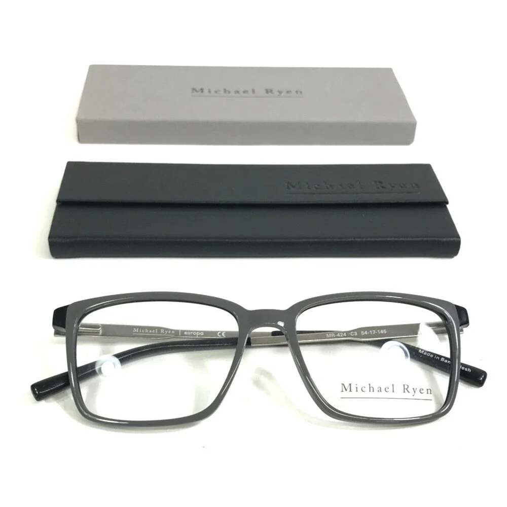 Michael Ryen Eyeglasses Frames MR-424 C3 Gray Black Silver Square 54-17-145